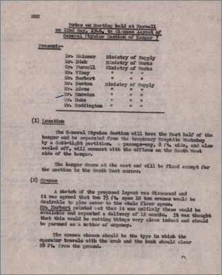 Notes from a meeting to discuss the layout of the General Physics Section of Hangar 7 (23 May 1946)
