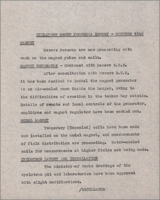 Cyclotron Group progress report (30 October 1946)