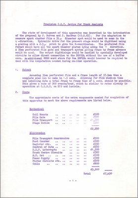 Precision CRT device for track analysis (Technical note, 30 March 1965)