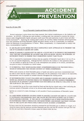 Use of flammable liquids and gases in glove boxes (June 1966)