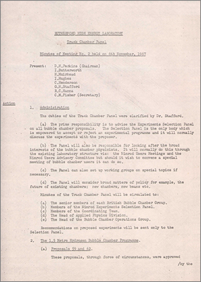Minutes of Track Chamber Panel (6 November 1967)