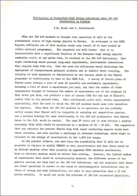 Utilisation of RHEL when 300 GeV accelerator is working (IM Blair and I Butterworth) (Paper considering the position of RHEL when the Super Proton Synchrotron (SPS) at CERN comes on-line; undated but context indicates first half of the 1970s, most likely 1971)