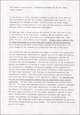 SB 43/74 Proposal to Science Board for a high-powered laser facility between the SRC and the Atomic Energy Authority (26 June 1974)