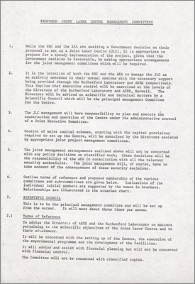 Proposed Laser Centre Management Committees (Draft by LCW Hobbis, 6 February 1975)