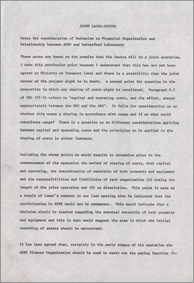 Notes for consideration of mechanism on financial organisation and relationship between AERE and Rutherford Laboratory (J Jenkins, 14 March 1975)