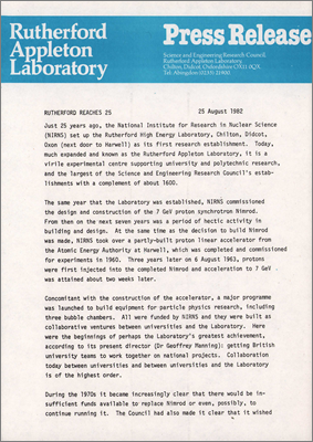 Rutherford reaches 25 (25 August 1982)