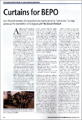 Curtains for BEPO (February 2009, article by David Fishlock for Nuclear Engineering International)