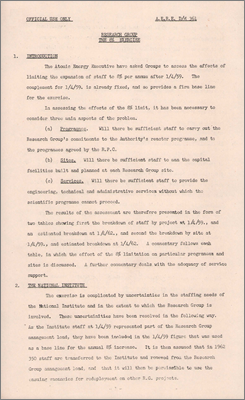 AERE D/M 361: Research Group / The 8 percent exercise (Paper by APT assessing the effects of limiting the expansion of staff to 8 percent a year, 7 January 1959)