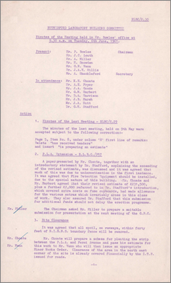RLBC/M30 PLA extension, site clearance and flower beds, cycle shelters, acoustics for Lecture Theatre, new computer building is NIRNS responsibility, negotiation with CEGB for two further substations (6 June 1961)