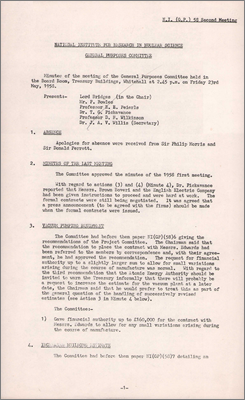 NI(GP)(58)2 Brown Boveri and English Electric hard at work, press notices to be issued, vacuum pumping equipment with Edwards, increased buildings estimate due to recalculation of steel required for unusual structure of magnet room, discussion on handling slow-down of work if increases prove excessive, quarterly financial statement (23 May 1958)