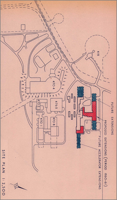 NI(GP)(60)9 Proposed extension to the Proton Linear Accelerator buildings (Plans to provide better access to the building, add workshop and stores facilities and Radiochemistry Building; includes plan B5633, undated)