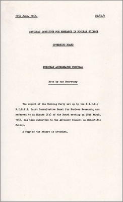NI-63-9: European Accelerator Proposal: The future High Energy Physics Programme of Europe -- Report of a Working Party appointed by the DSIR/NIRNS Joint Consultative Panel for Nuclear Research at its meeting of 6th March 1963 (10 June 1963)