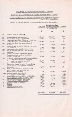 DSIR Grant for construction of a Large Hydrogen Bubble Chamber: Statement of expenditure (23 March 1961)
