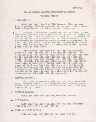 HeMCP/43 Helium Bubble Chamber Management Committee: Progress Report (28 June 1968) 