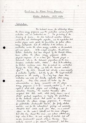 Facilities for atomic energy research particle accelerators 1953-1957 (John Hendry, handwritten note)