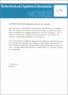 Lab notices at the time of the merger before the name was simplified (1979)